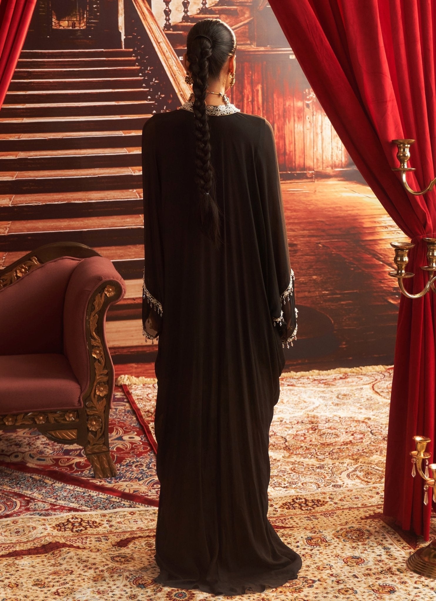 Black Occasion Kaftan with Intricate Embroidery