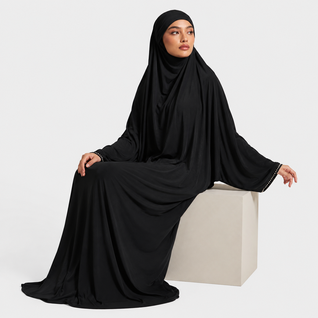 Black Jersey Prayer Set with Wide Leg Palazzo Pants