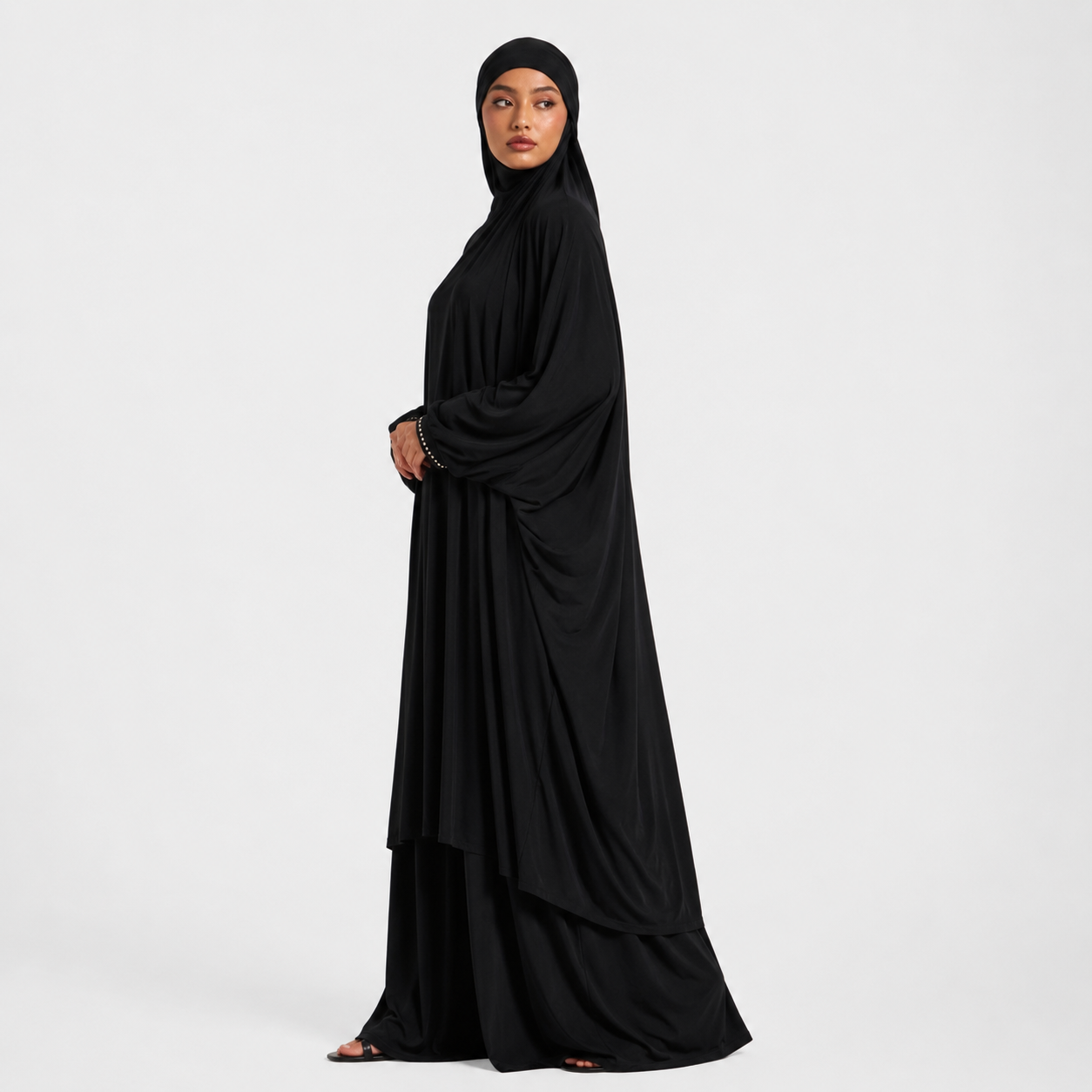Black Jersey Prayer Set with Wide Leg Palazzo Pants