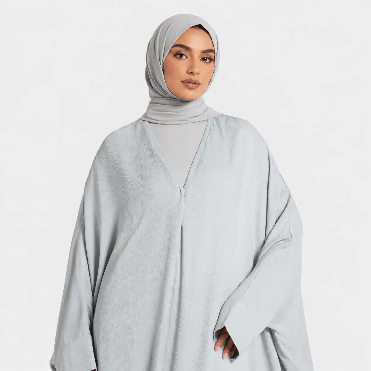 Blue Textured Open Abaya with Snap Closure - Mahara Atelier