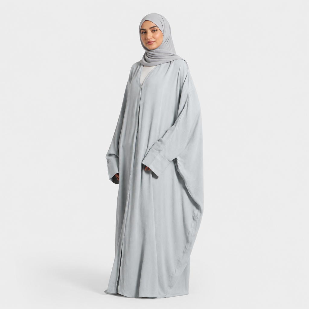Blue Textured Open Abaya with Snap Closure