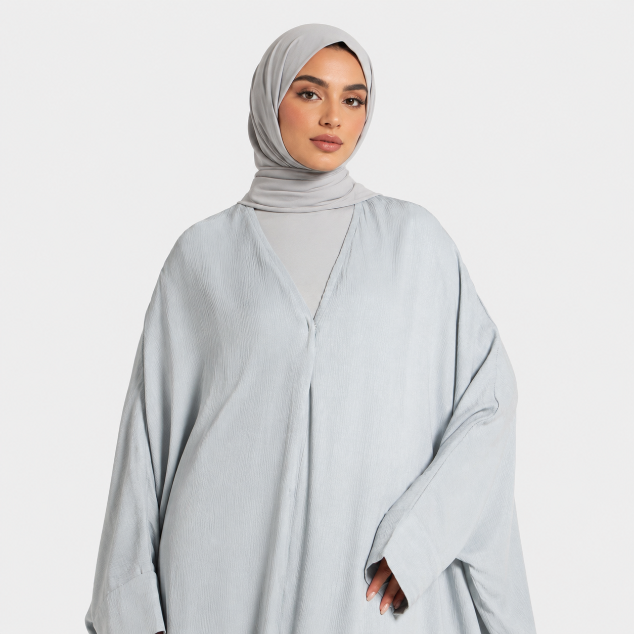 Blue Textured Open Abaya with Snap Closure