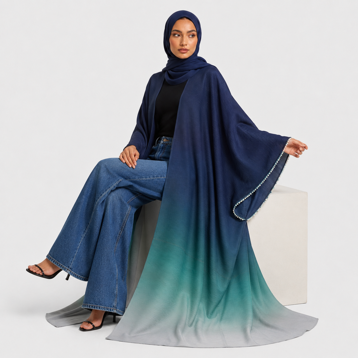 Ombre Abaya with Delicate Micro Pleats