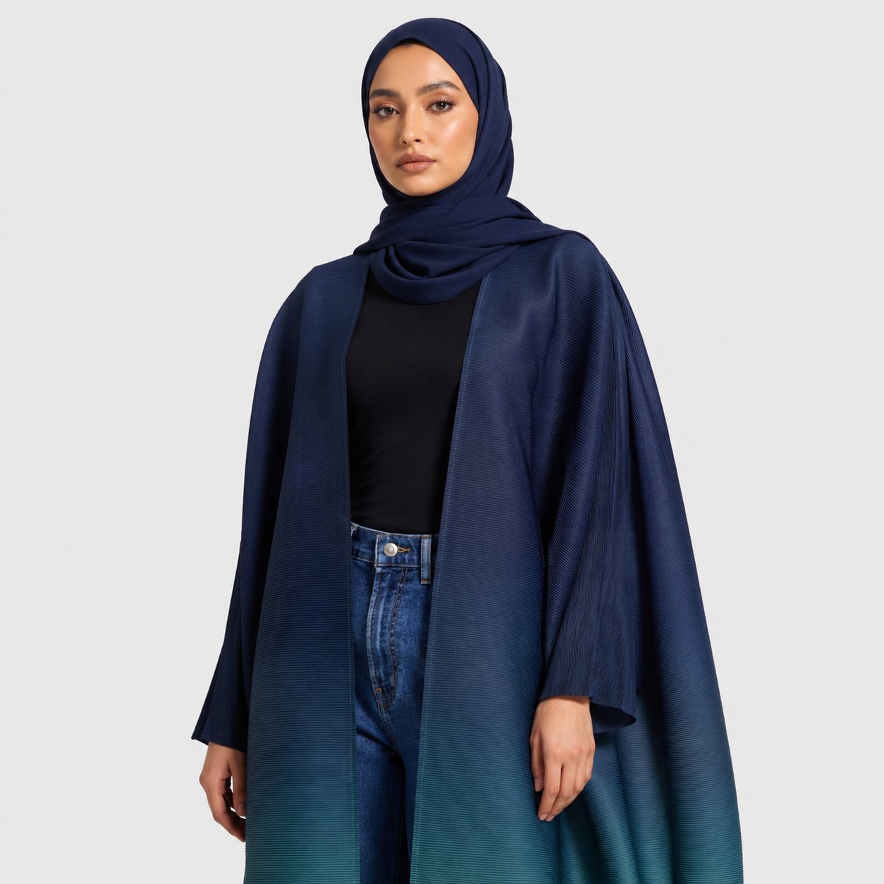Ombre Abaya with Delicate Micro Pleats