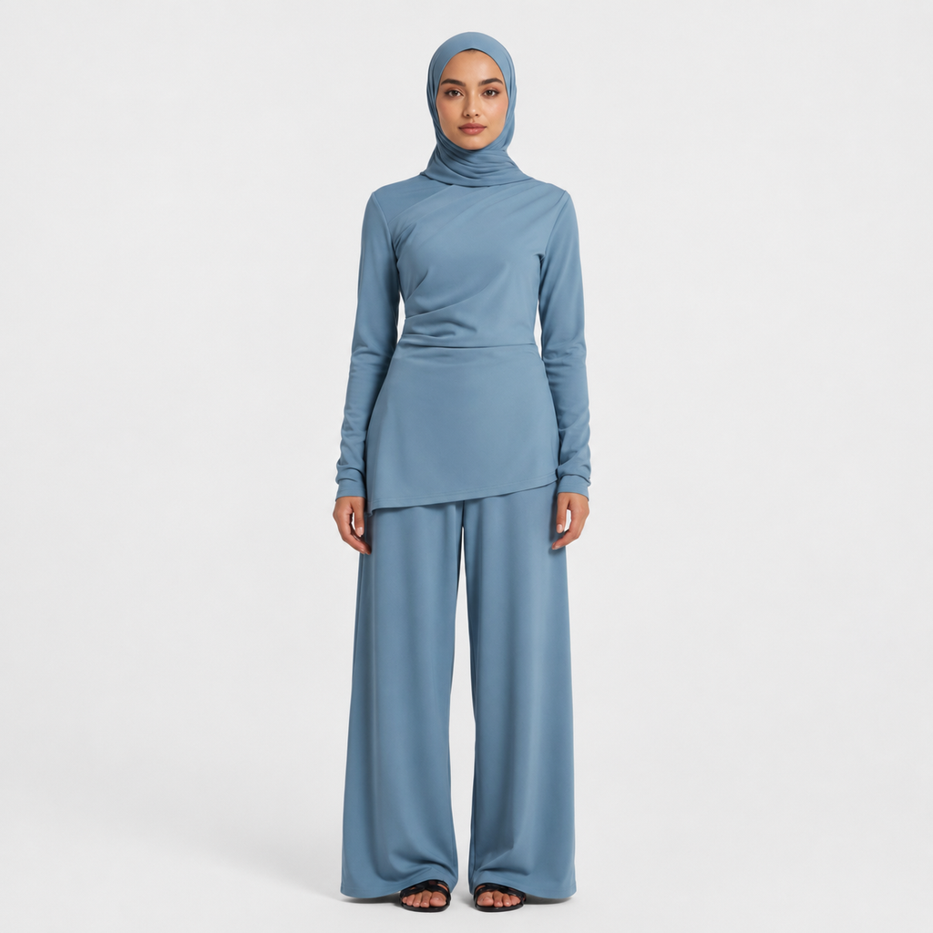 Light Blue Asymmetric Stretch Top