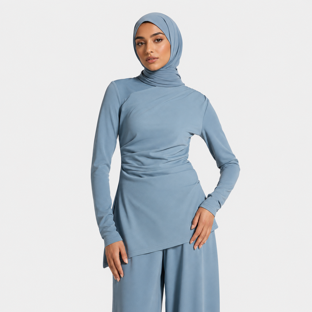 Light Blue Asymmetric Stretch Top