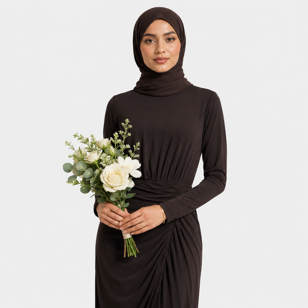 Elegant Brown Wrap Maxi Dress