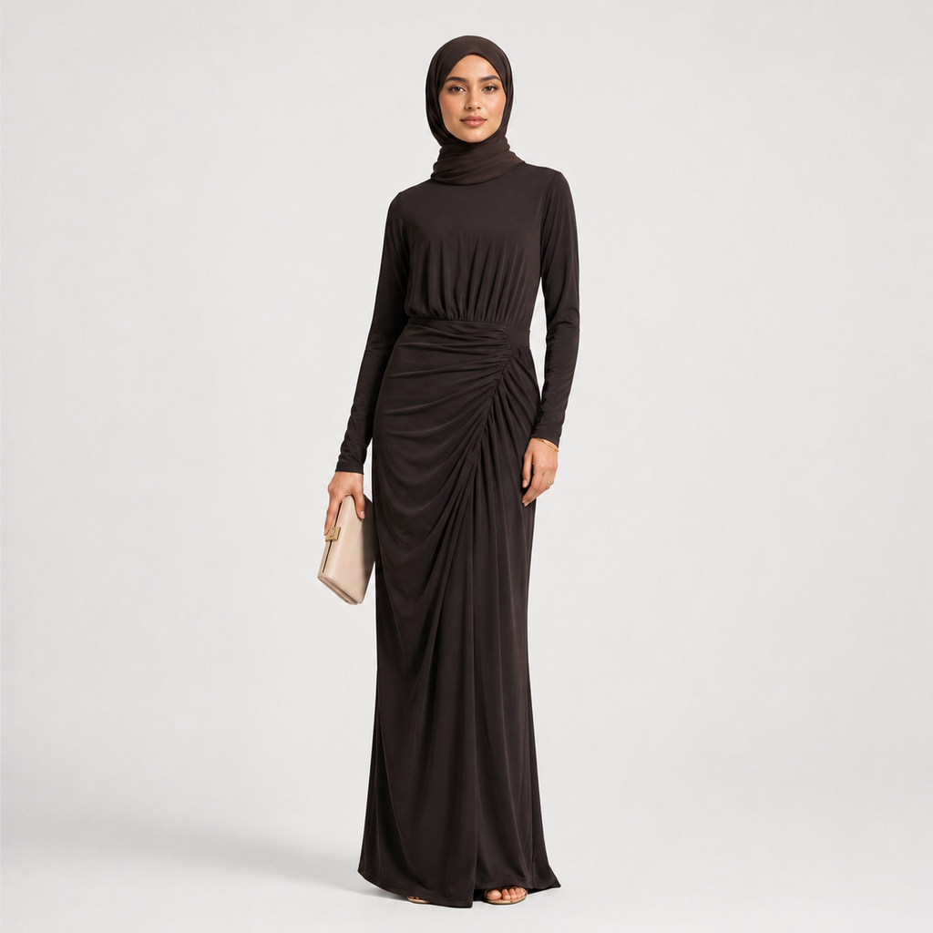 Elegant Brown Wrap Maxi Dress
