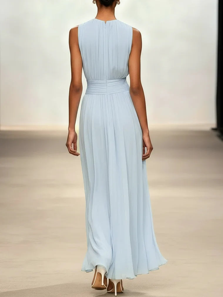 Ruched Chiffon Sleeveless A-Line Maxi Dress