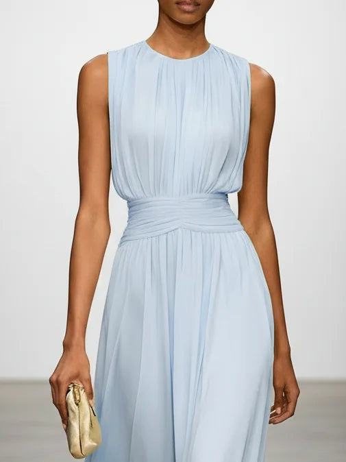 Ruched Chiffon Sleeveless A-Line Maxi Dress