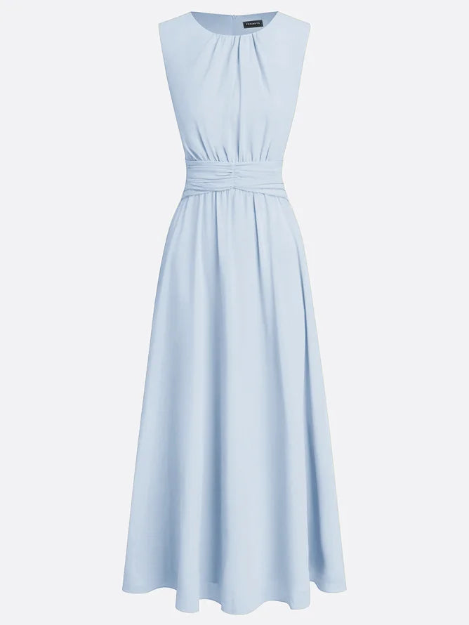 Ruched Chiffon Sleeveless A-Line Maxi Dress