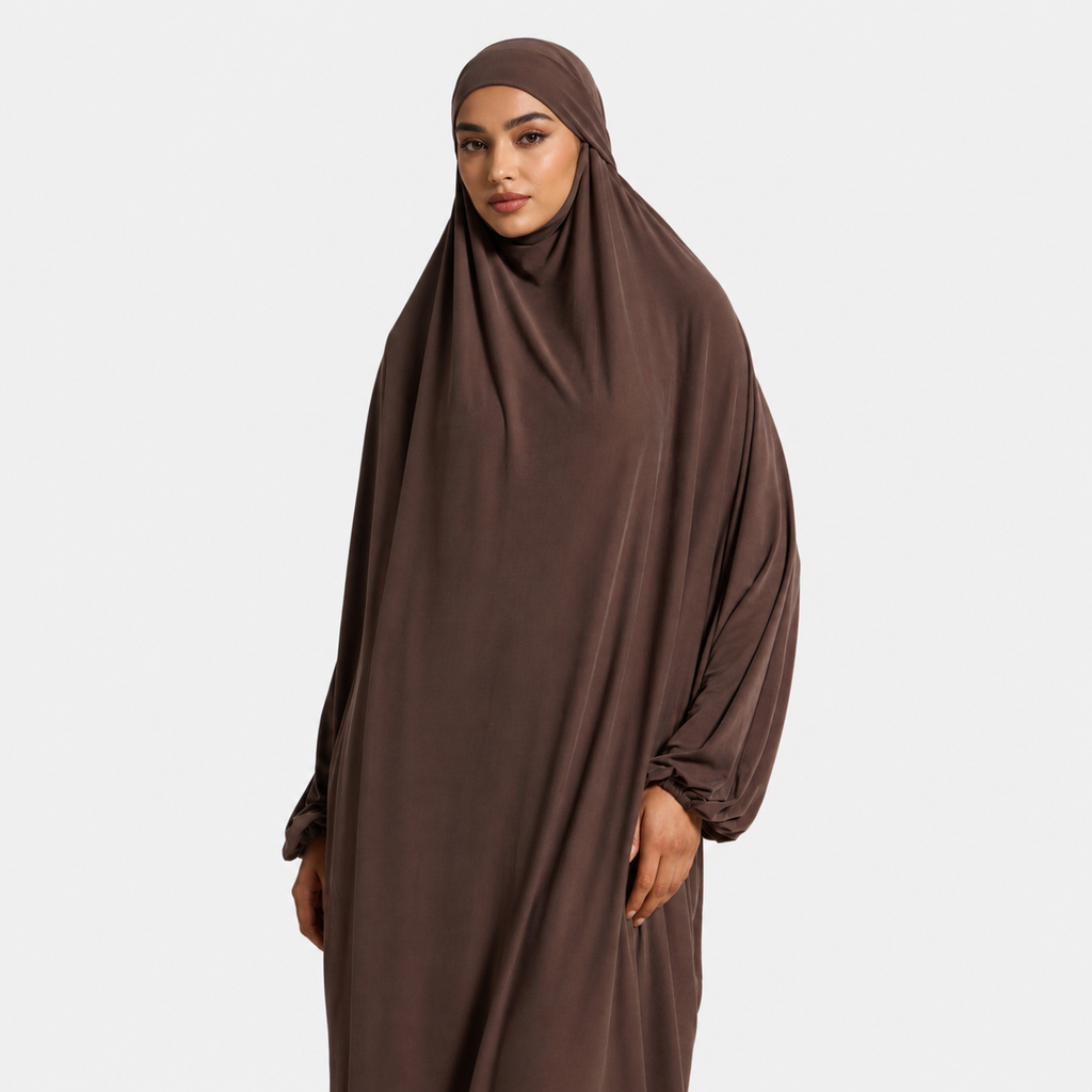 Coffee Jersey Prayer Set with Ultra-Wide Palazzo Pants