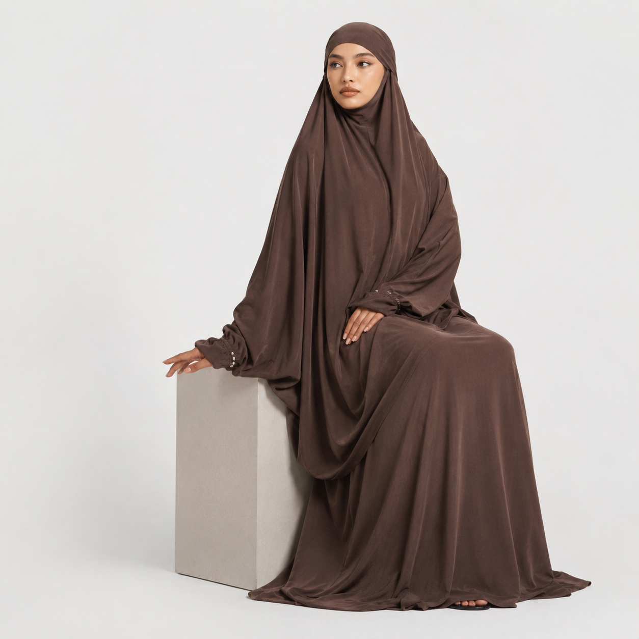 Coffee Jersey Prayer Set with Ultra-Wide Palazzo Pants