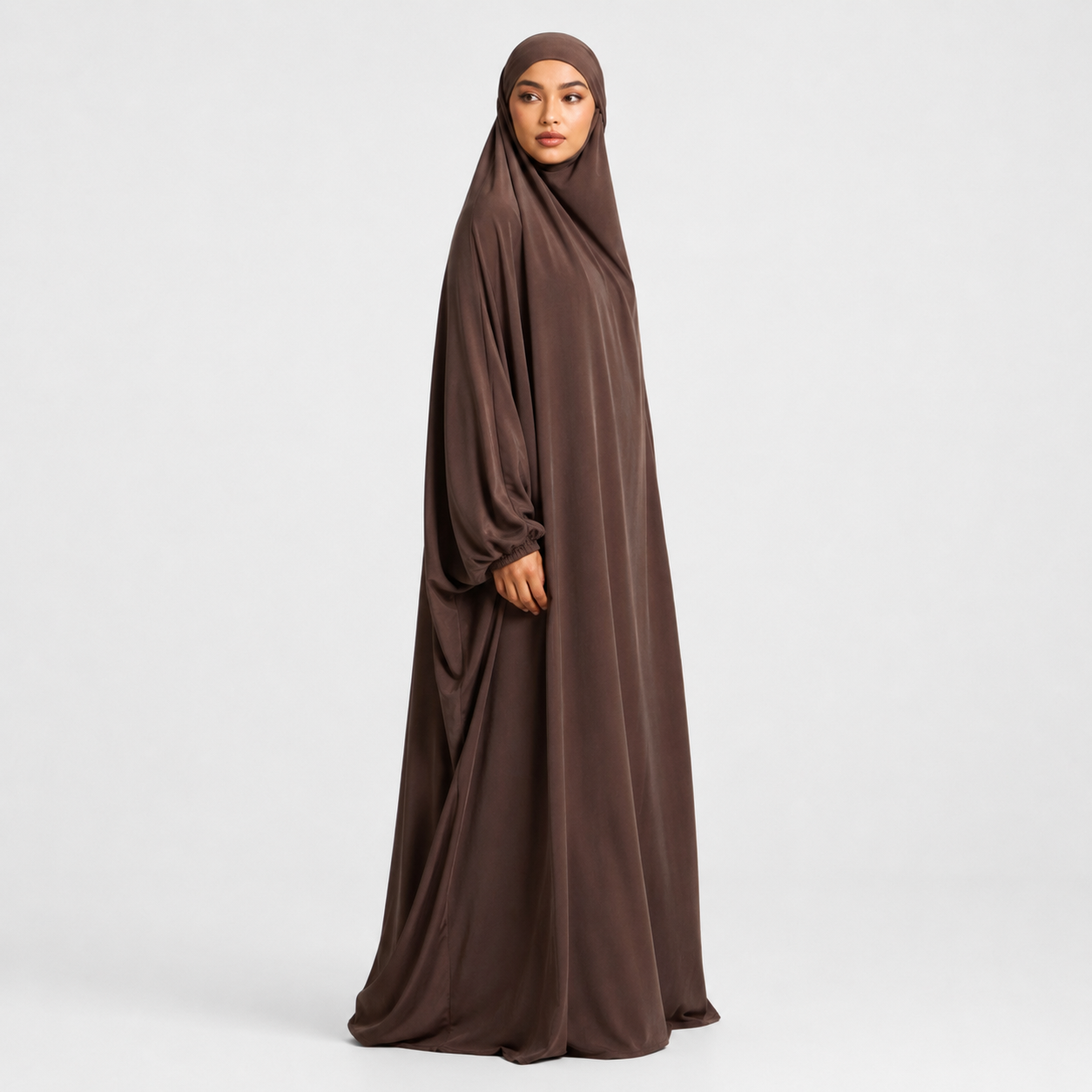 Coffee Jersey Prayer Set with Ultra-Wide Palazzo Pants