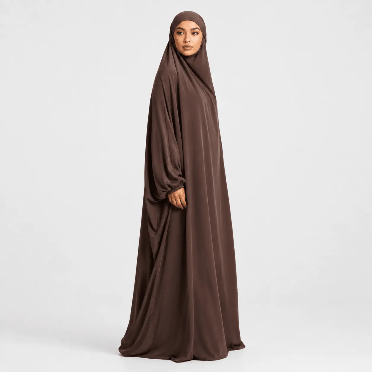 Coffee Jersey Prayer Set with Ultra-Wide Palazzo Pants - Mahara Atelier