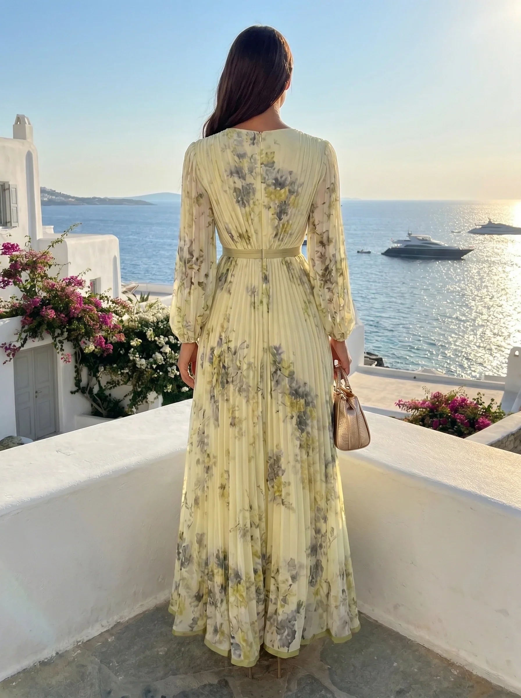 Santorini Flowing Maxi Dress Elegance