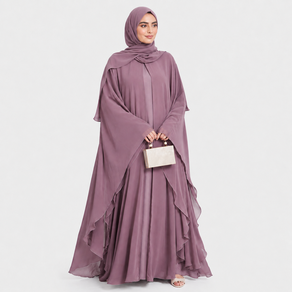 Closed Butterfly Cut Overlay Abaya – Mauve