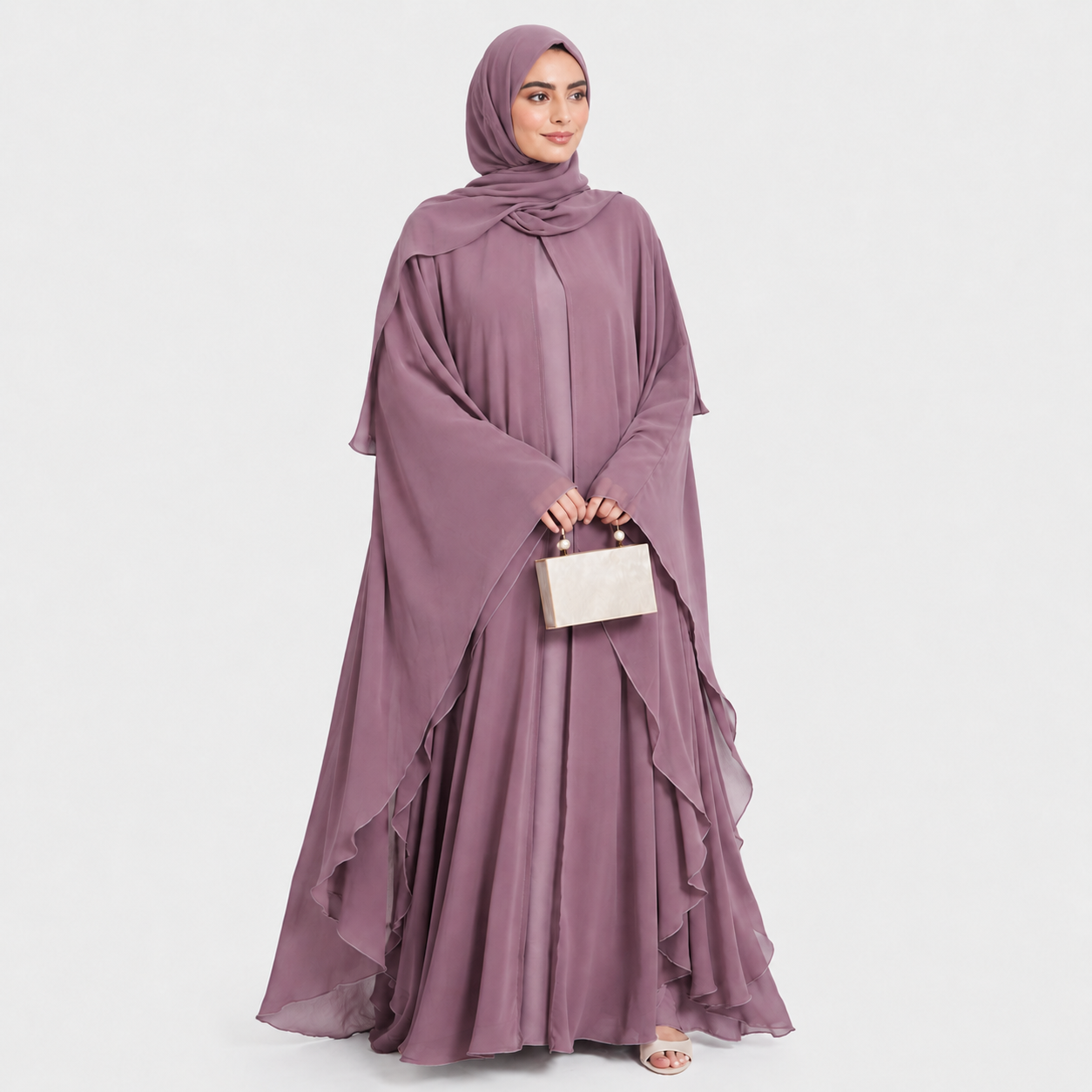 Closed Butterfly Cut Overlay Abaya – Mauve
