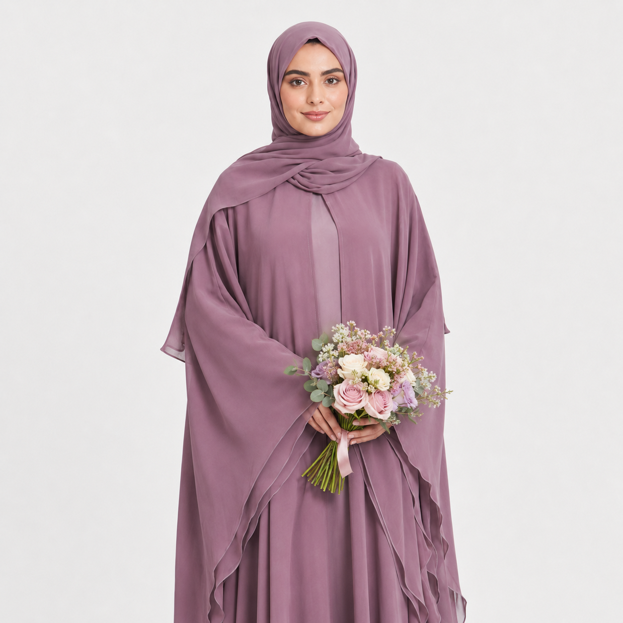 Closed Butterfly Cut Overlay Abaya – Mauve