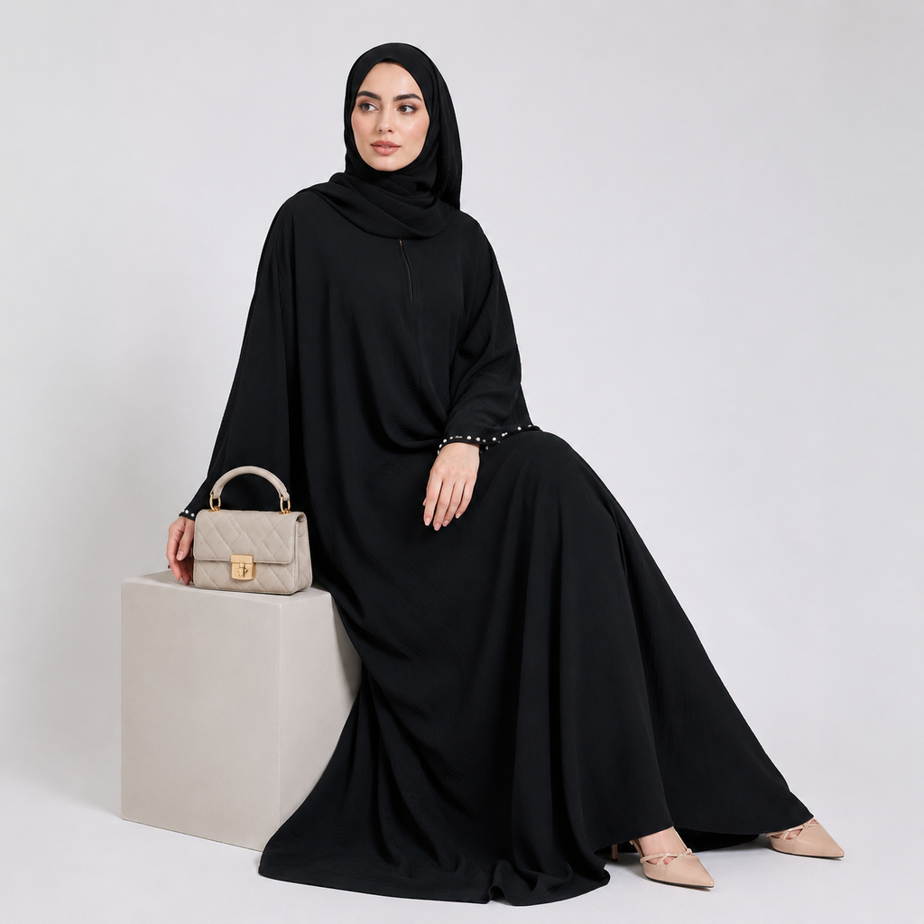 Closed Front Zip Abaya with Hijab – Dark Green