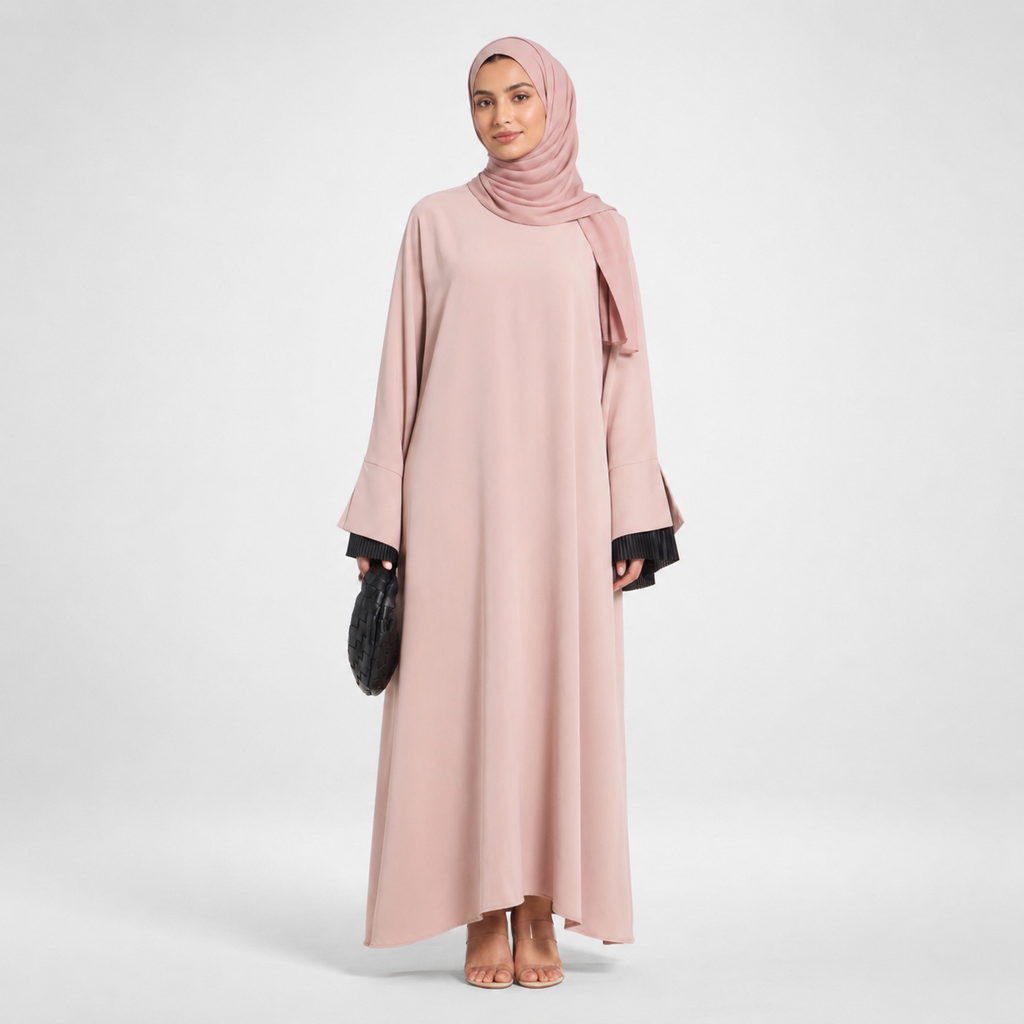 Elegant Pink Abaya with Sleeve Detail