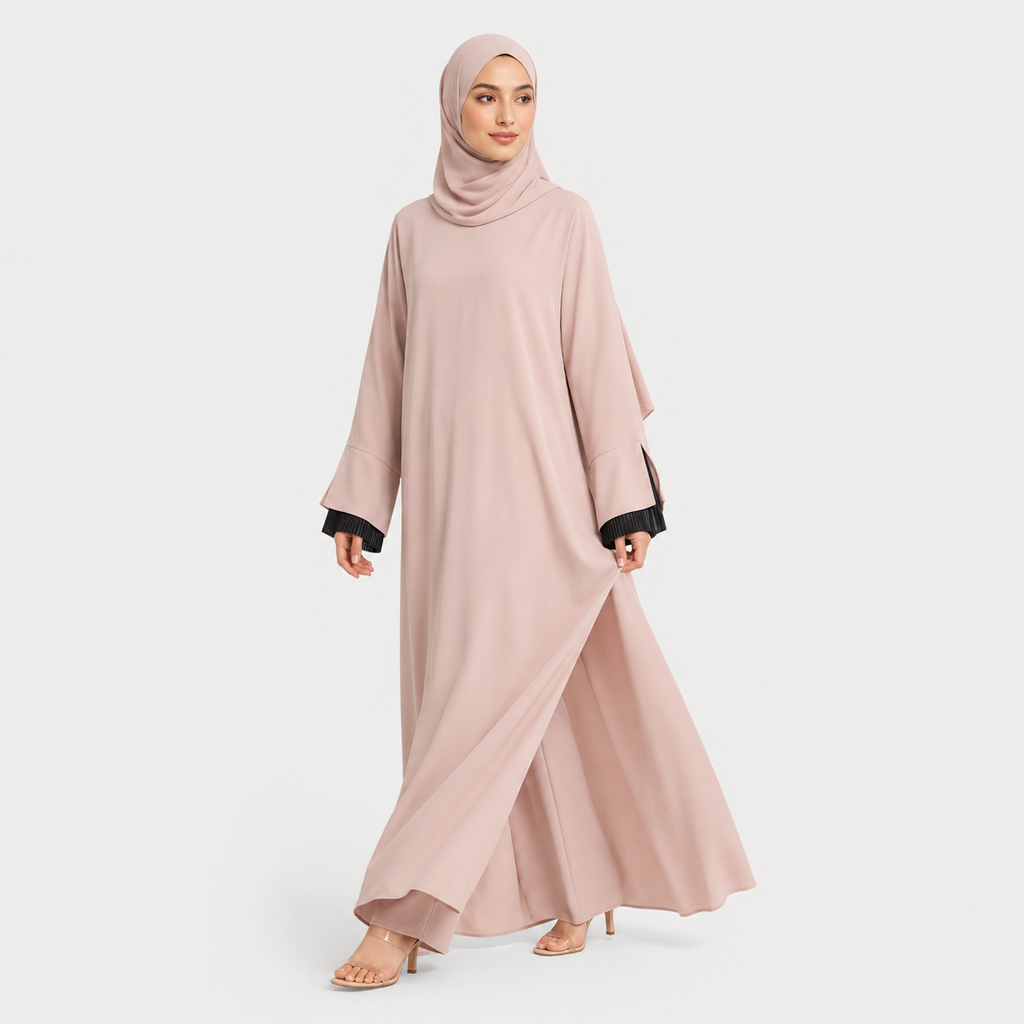 Elegant Pink Abaya with Sleeve Detail
