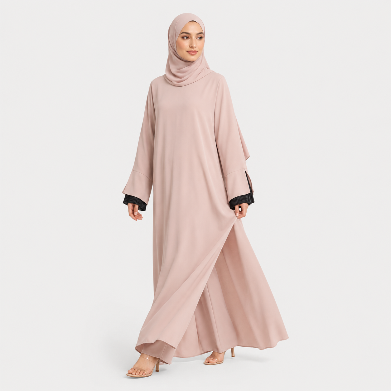 Elegant Pink Abaya with Sleeve Detail