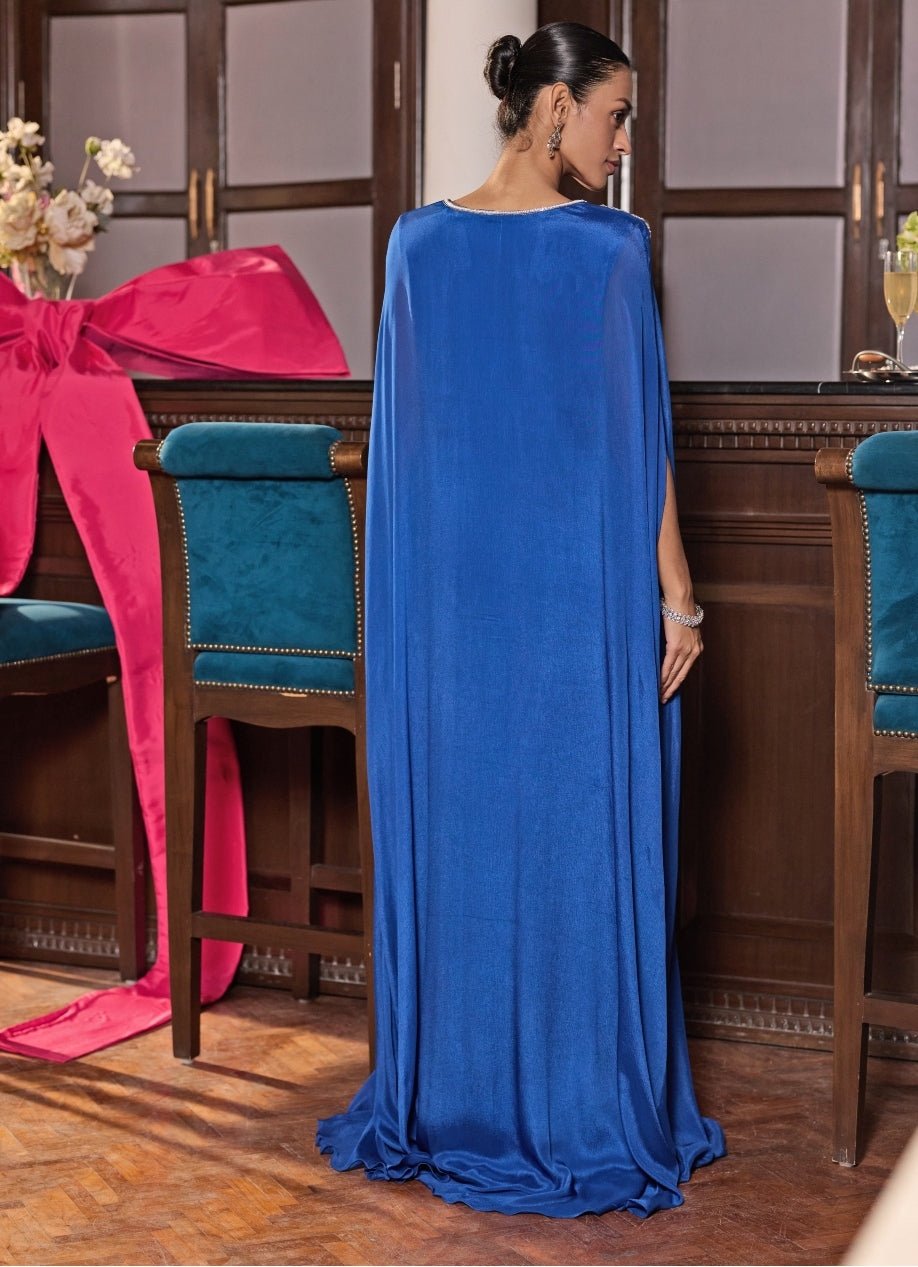 Blue Chiffon Kaftan with Delicate Hand Embroidery