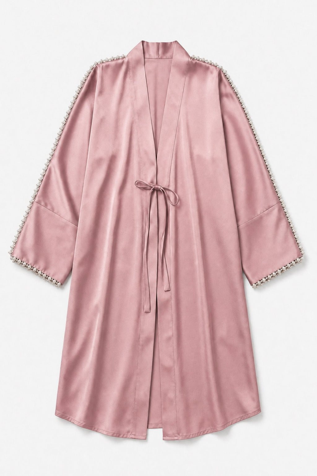 Pink Satin Abaya with Pearl Embellished Sleeves