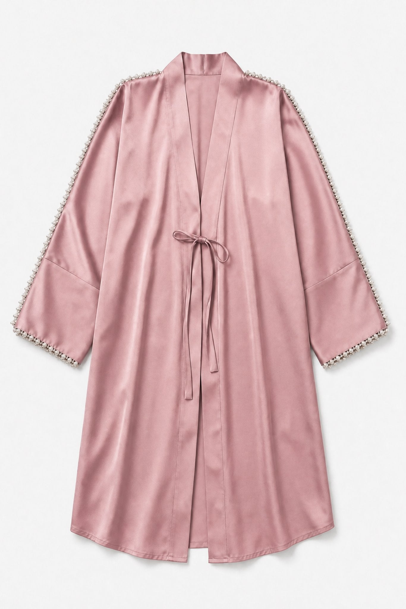 Pink Satin Abaya with Pearl Embellished Sleeves