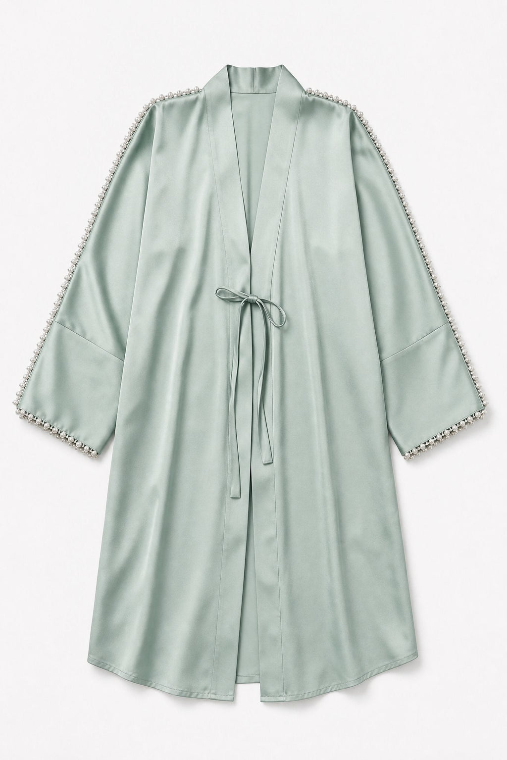 Sage Pearl Sleeve Open Abaya for Eid Celebrations