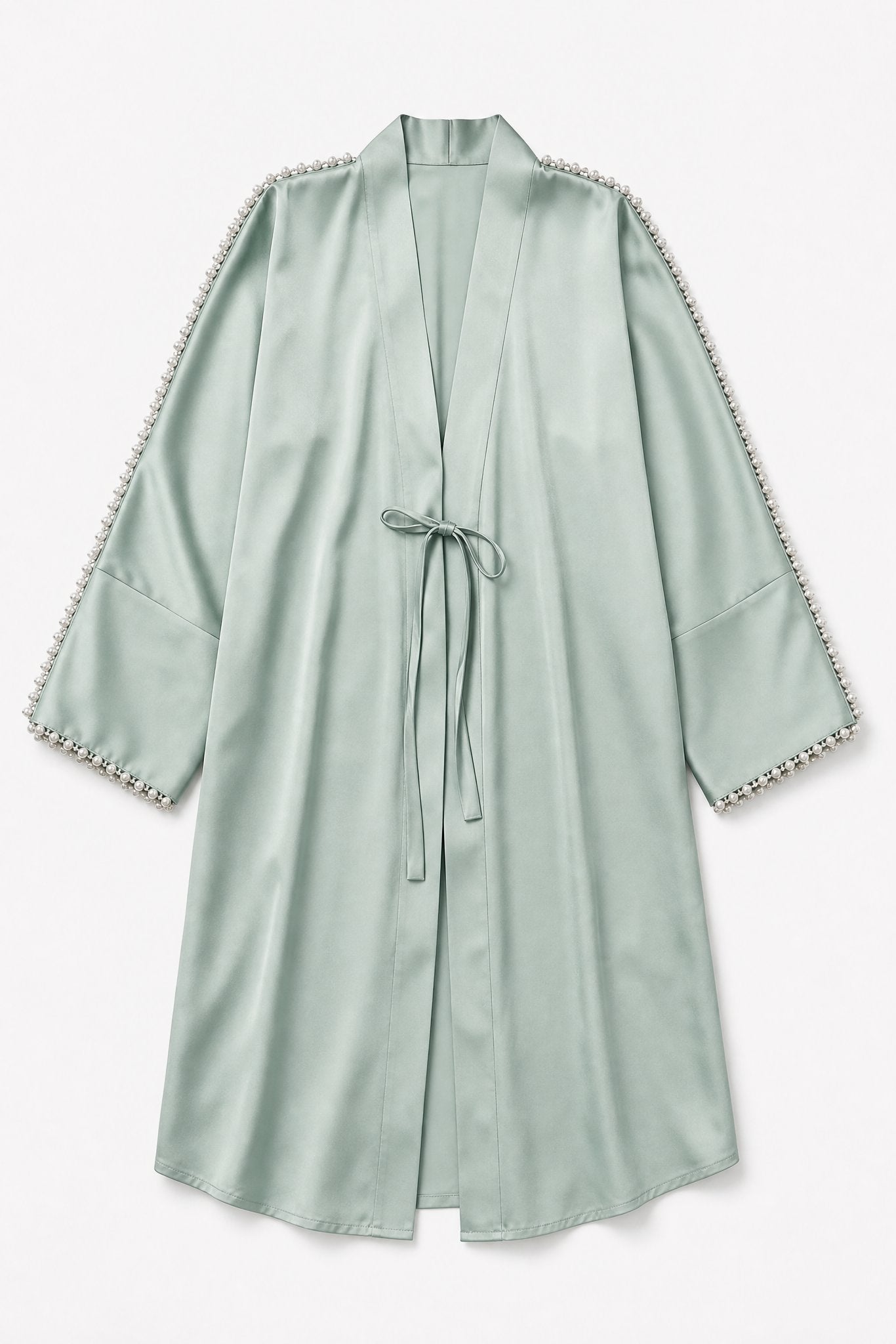 Sage Pearl Sleeve Open Abaya for Eid Celebrations