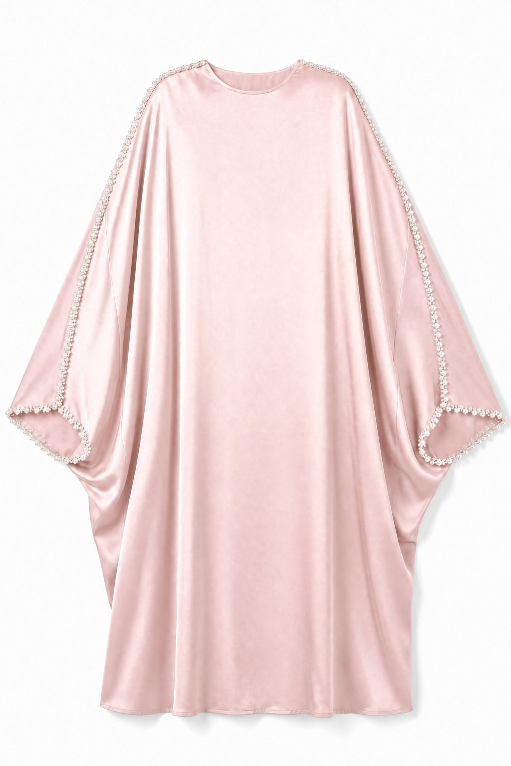 Pink Satin Abaya with Pearl Sleeve Detail