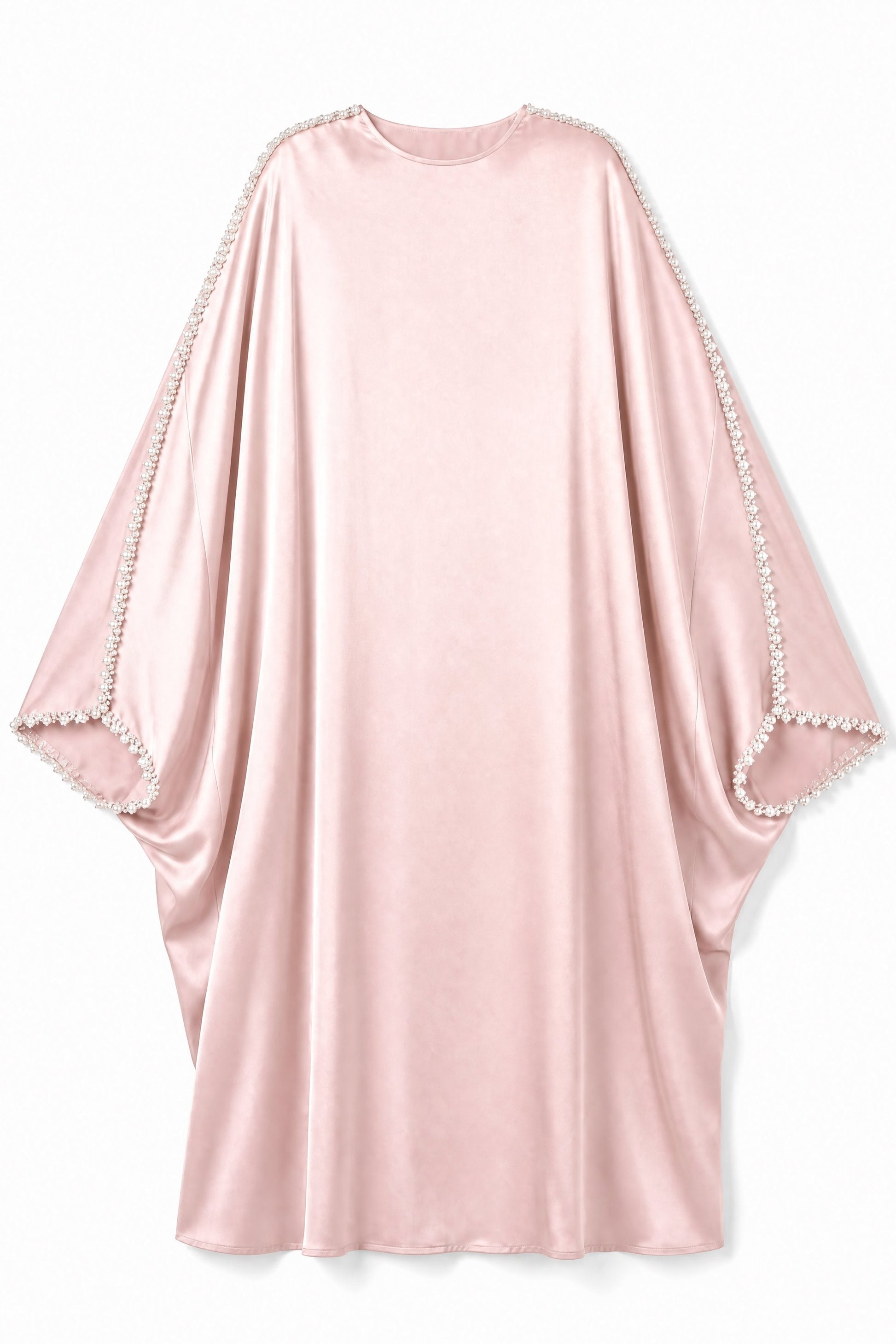 Pink Satin Abaya with Pearl Sleeve Detail