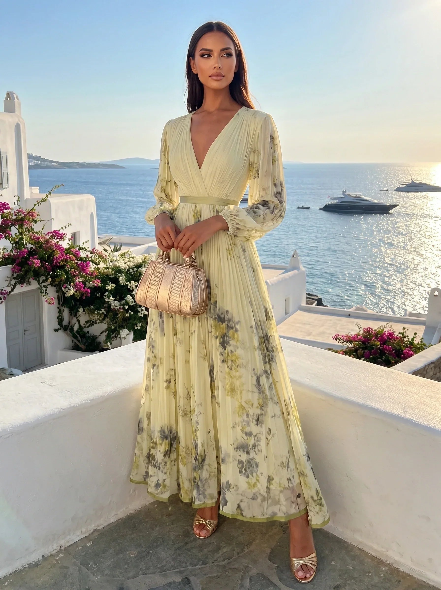 Santorini Flowing Maxi Dress Elegance