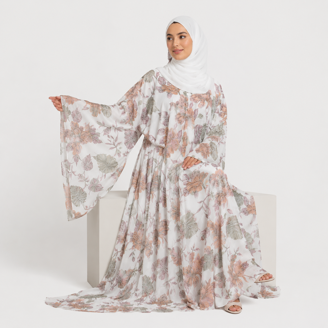 Floral Grace Embellished Open Abaya