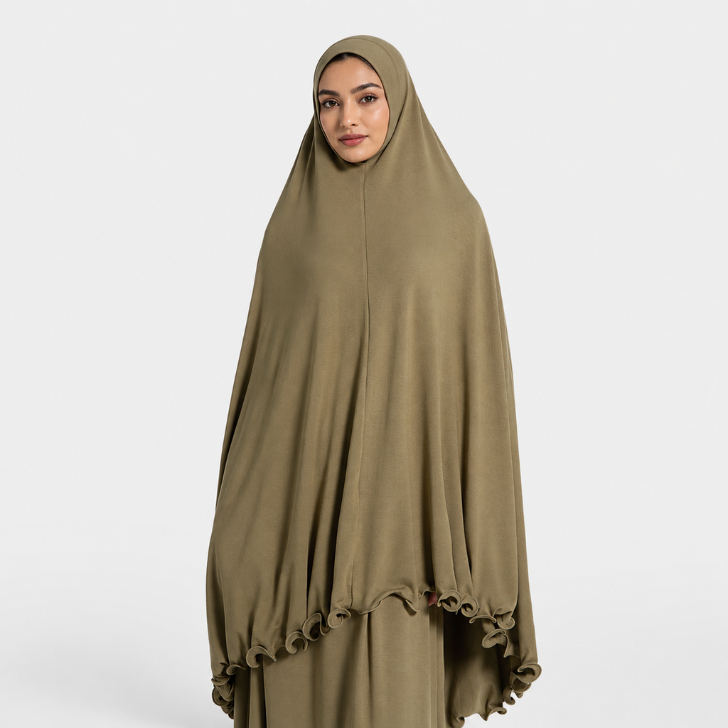 Olive Two-Piece Prayer Set with Ruffle Hem