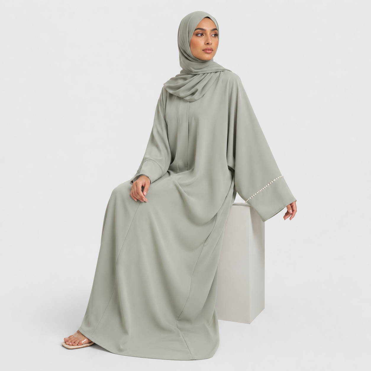 Signature Open Abaya in Nida Fabric with Cuff Sleeves