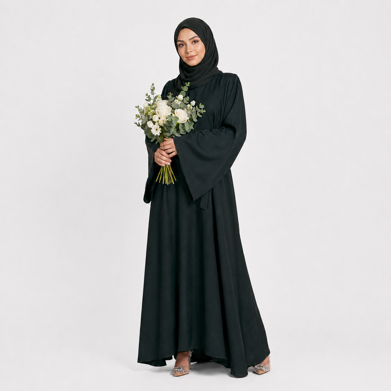 Flared Sleeve Umbrella Cut Abaya Set with Hijab & Belt