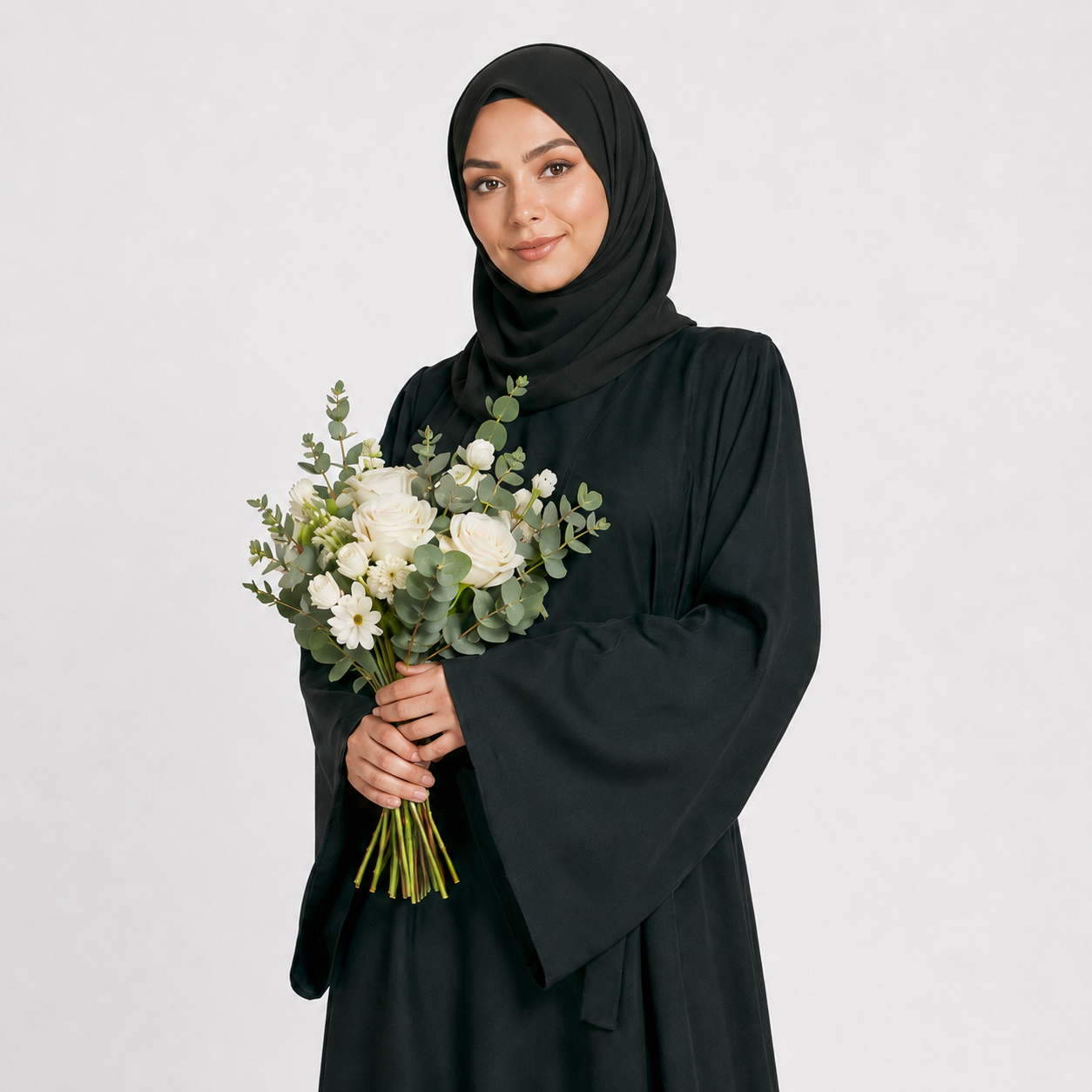Flared Sleeve Umbrella Cut Abaya Set with Hijab & Belt
