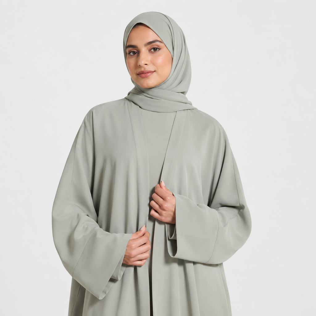 Signature Open Abaya in Nida Fabric with Cuff Sleeves