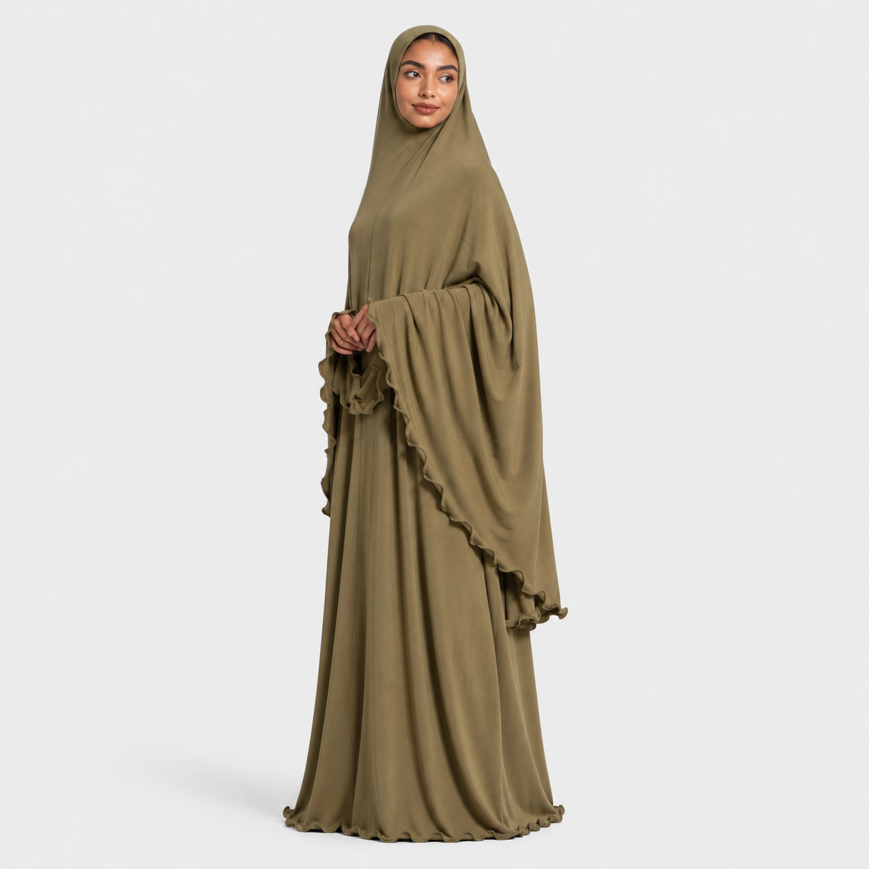 Olive Two-Piece Prayer Set with Ruffle Hem