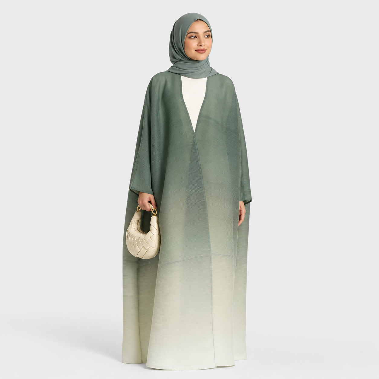 Forest Green Ombre Gradient Micro Pleated Abaya