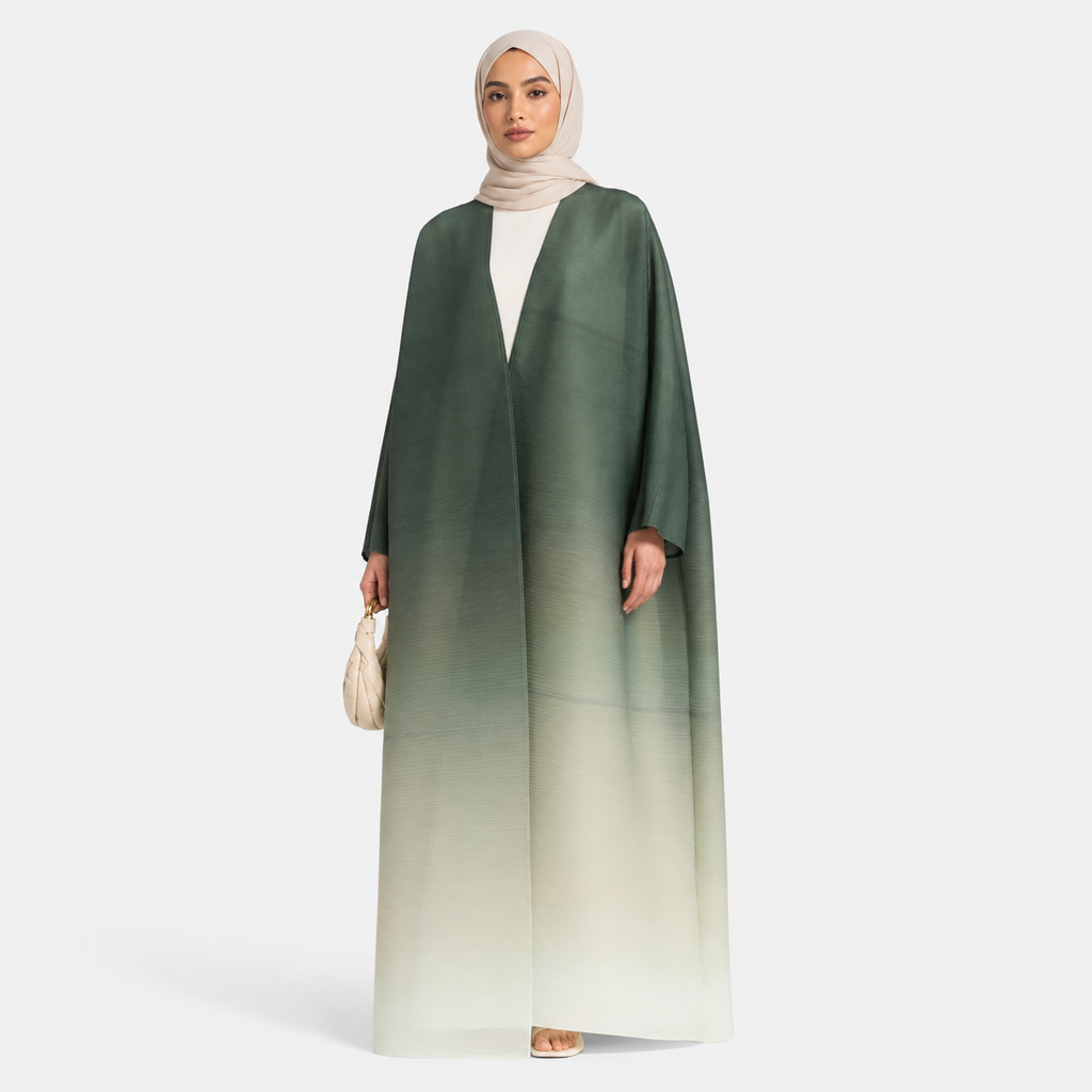 Forest Green Ombre Gradient Micro Pleated Abaya