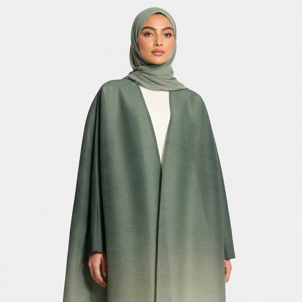 Forest Green Ombre Gradient Micro Pleated Abaya