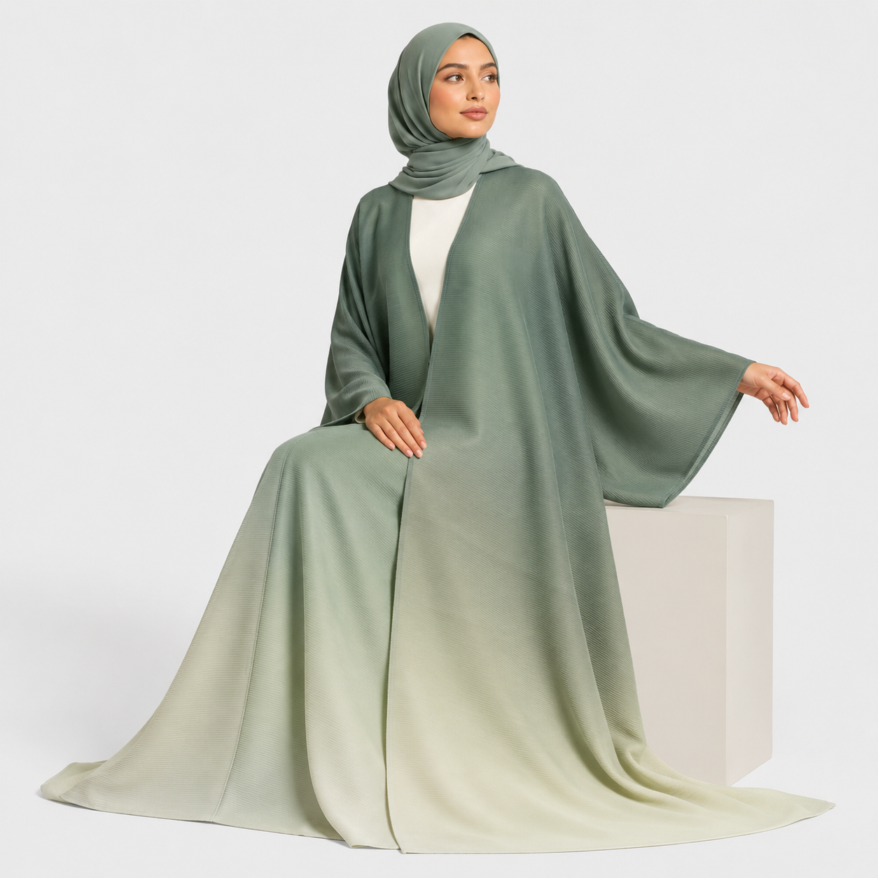 Forest Green Ombre Gradient Micro Pleated Abaya