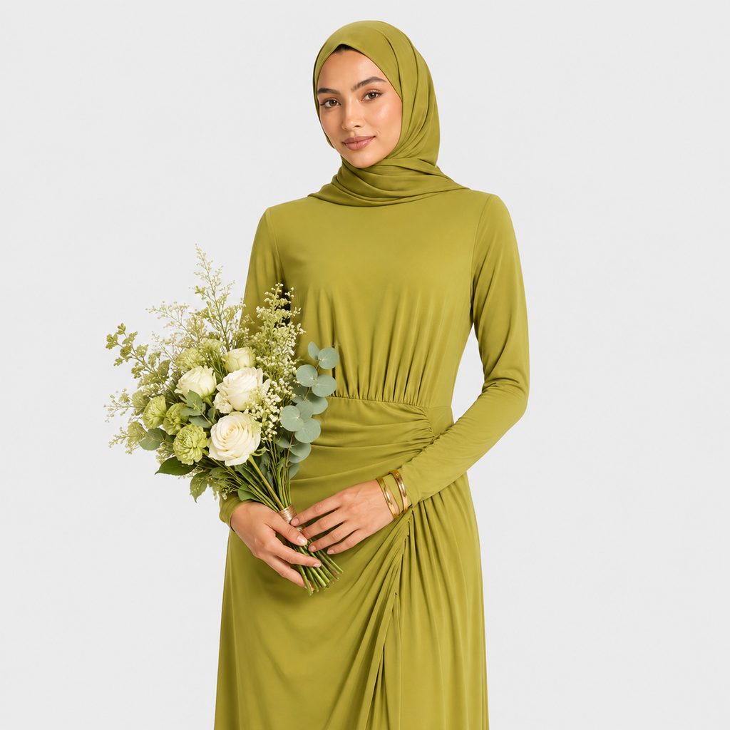 Elegant Pistachio Wrap Maxi Dress