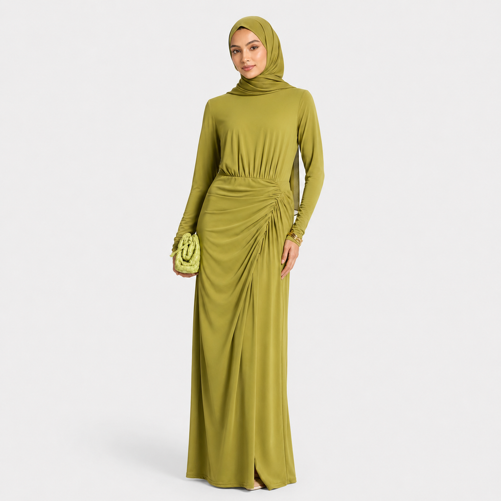 Elegant Pistachio Wrap Maxi Dress