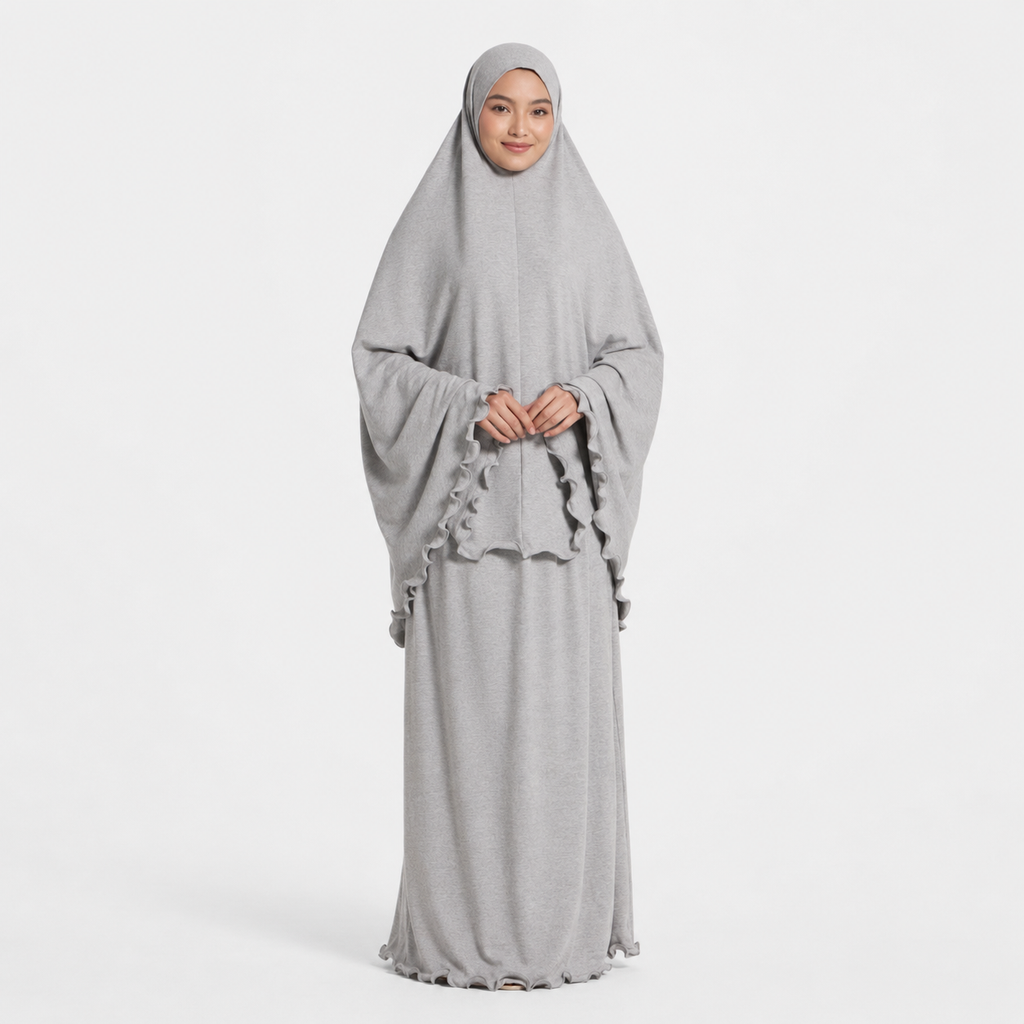 Ruffle Trim Prayer Set in Grey Jersey