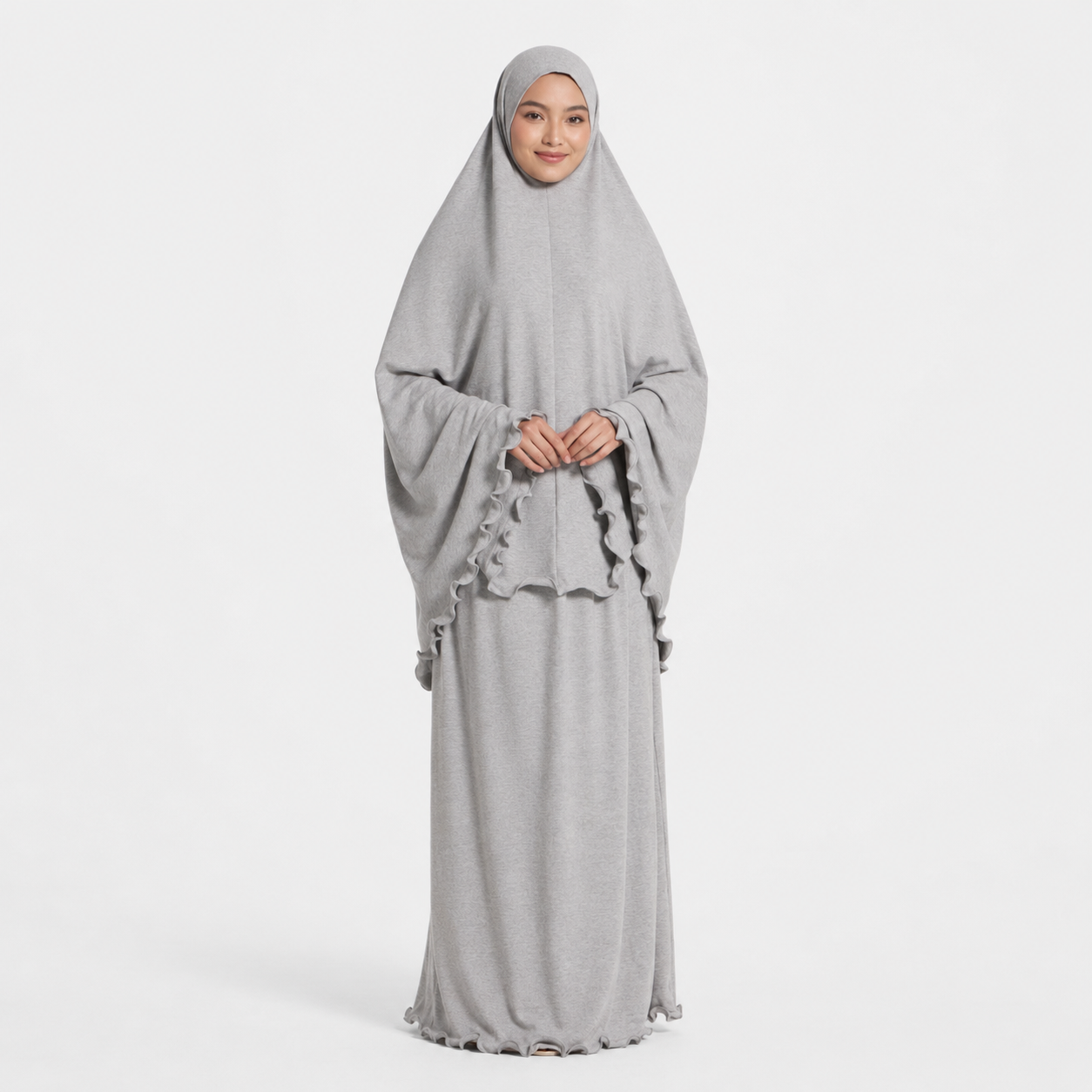 Ruffle Trim Prayer Set in Grey Jersey